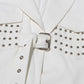 Women's Spliced Button Belt Blazer in White