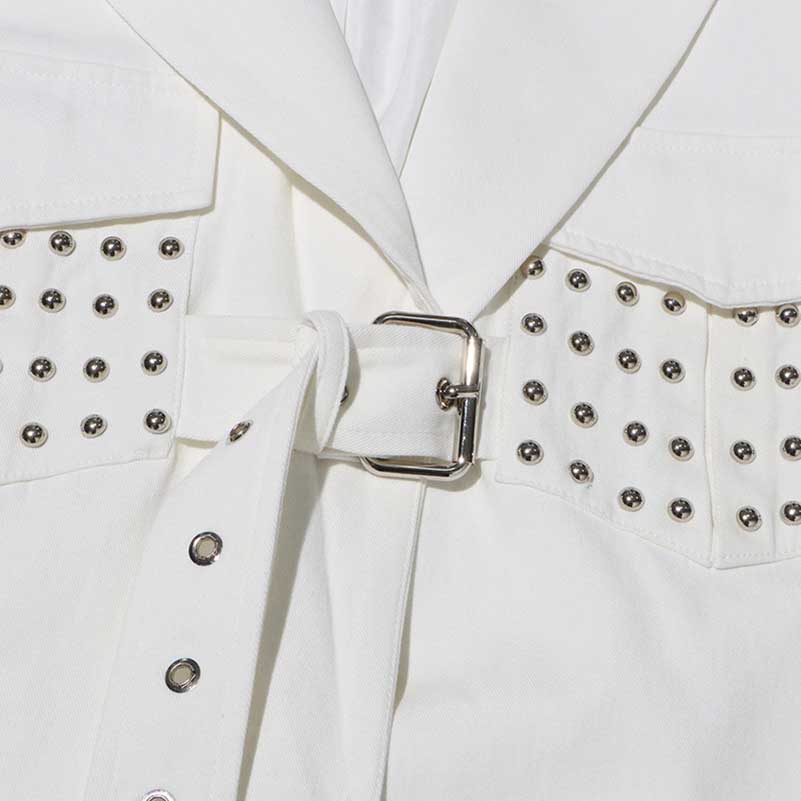 Women's Spliced Button Belt Blazer in White