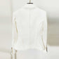 Women Single Breasted White Tweed Blazer