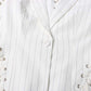 Lace Up White Striped Print Lapel Collar Single Breasted Tailored Blazer