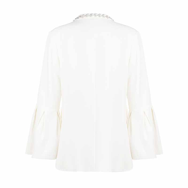 White sleeve jacket with stone details and puff sleeves