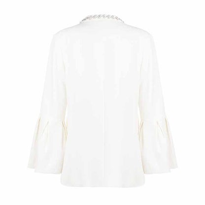 White sleeve jacket with stone details and puff sleeves
