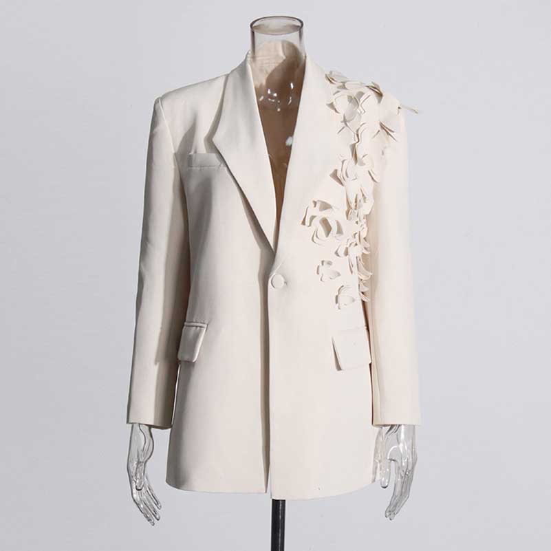 Women's Floral Applique Blazer White Coat