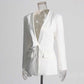 Women's Deep-V White Blazer Trendy Jacket with Cut-out Back