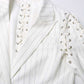 Lace Up White Striped Print Lapel Collar Single Breasted Tailored Blazer