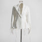 Lace Up White Striped Print Lapel Collar Single Breasted Tailored Blazer