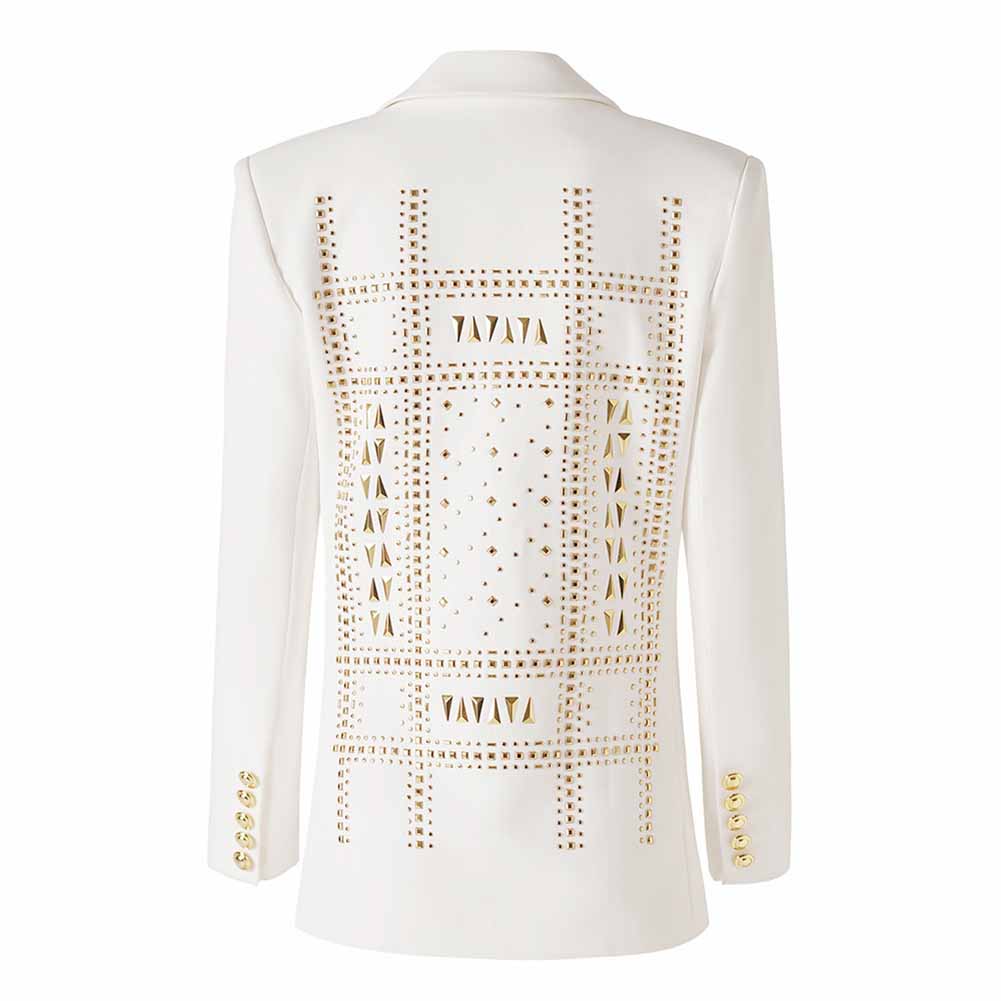 Women's Single-Breasted Studded Blazer White Coat