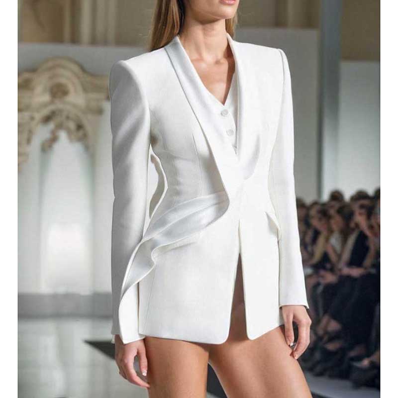 Women's Deep-V White Blazer Trendy Jacket with Cut-out Back