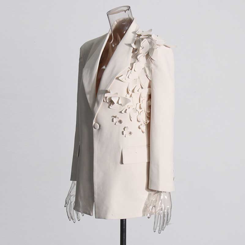 Women's Floral Applique Blazer White Coat