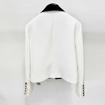 Satin Lapel Open Jacket 6-Button Black Collar Blazer