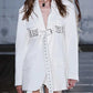 Women's Spliced Button Belt Blazer in White