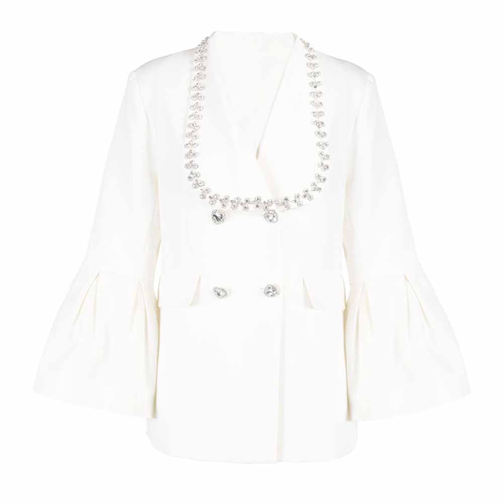 White sleeve jacket with stone details and puff sleeves