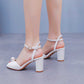 2.95" White Chunky Wedding Sandals Vintage Peep Toe Block Heeled Bridal Shoes