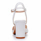 2.95" White Chunky Wedding Sandals Vintage Peep Toe Block Heeled Bridal Shoes