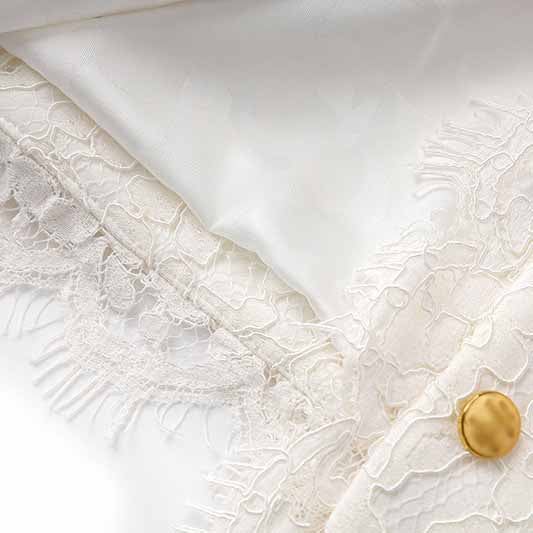 Luxury white lace coat wedding jacket with pocket