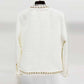 Women's Golden Diamonds Buttons White Tweed Jacket Coat Formal Jacket