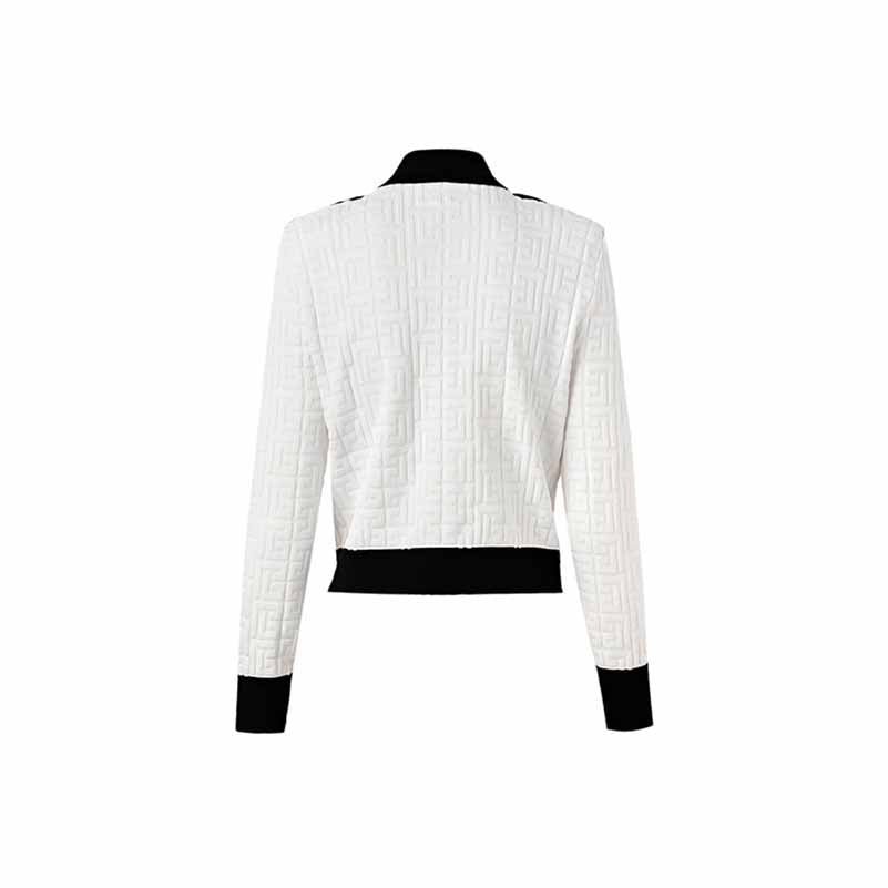 White Cropped Jacket Knitted Coat With Gold Metal Buckle