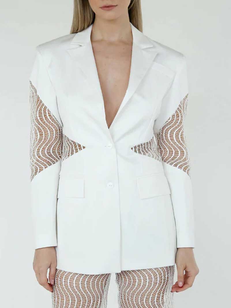 Women's Lace Stitching Blazer in White