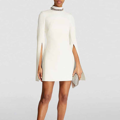Women's White Mini Dress With Long Sleeves