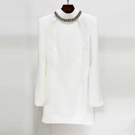 Women's White Mini Dress With Long Sleeves