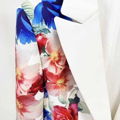 White Floral Pantsuit Handmade Floral Print Pant and Blazer Set