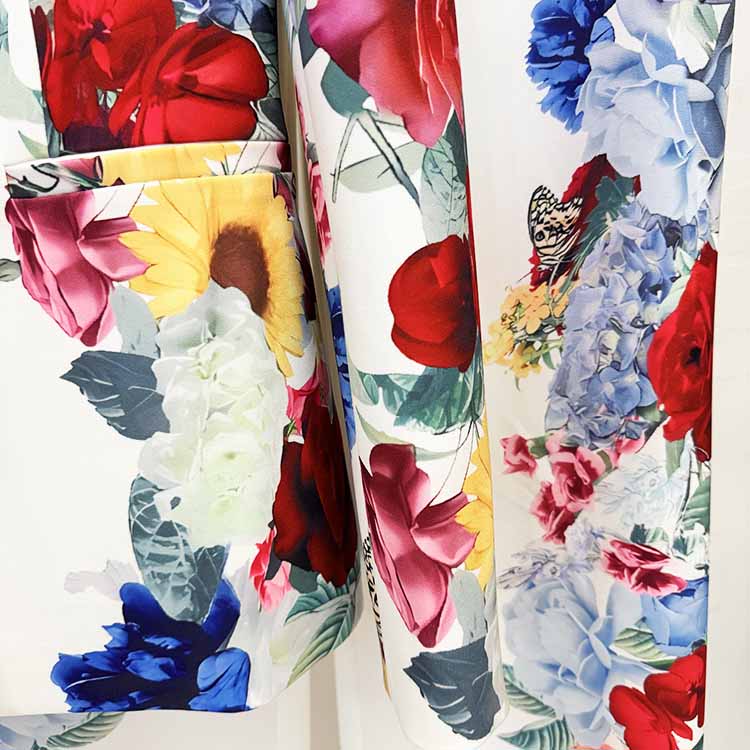 White Floral Pantsuit Handmade Floral Print Pant and Blazer Set