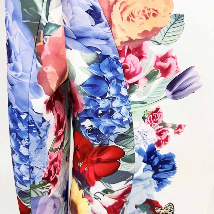 White Floral Pantsuit Handmade Floral Print Pant and Blazer Set