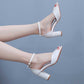 2.95" Chunky Wedding Sandals Vintage Peep Toe White Block Heeled Shoes