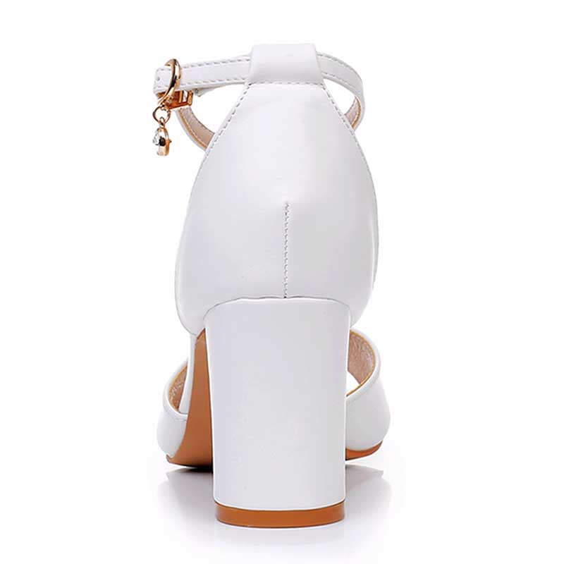 2.95" Chunky Wedding Sandals Vintage Peep Toe White Block Heeled Shoes