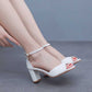 2.95" Chunky Wedding Sandals Vintage Peep Toe White Block Heeled Shoes