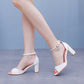 2.95" Chunky Wedding Sandals Vintage Peep Toe White Block Heeled Shoes