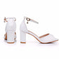 2.95" Chunky Wedding Sandals Vintage Peep Toe White Block Heeled Shoes