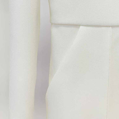 Women White Hand Made Studded Bead Neck Sexy Flare Trousers Playsuit Jumpsuit