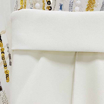 Long Sleeve Gold Sequin Jumpsuit One Piece Suit White Glitter Romper Party Jumpsuit