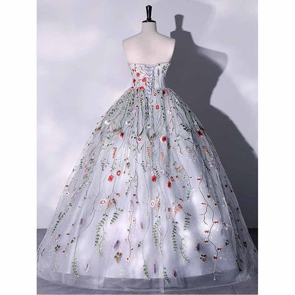 Vintage Sweetheart Embroidery Tulle Prom Dress Ball Gowns
