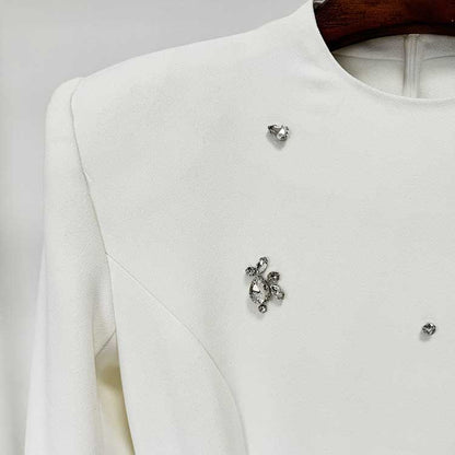 Womens White Sequin-Beaded Long Formal Dress Wedding Ball Gown