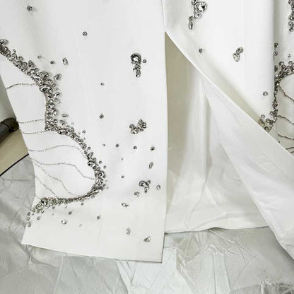 Womens White Sequin-Beaded Long Formal Dress Wedding Ball Gown