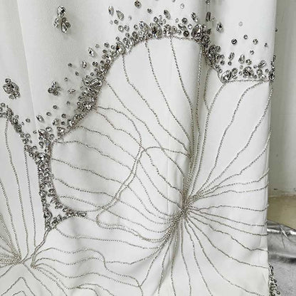 Womens White Sequin-Beaded Long Formal Dress Wedding Ball Gown