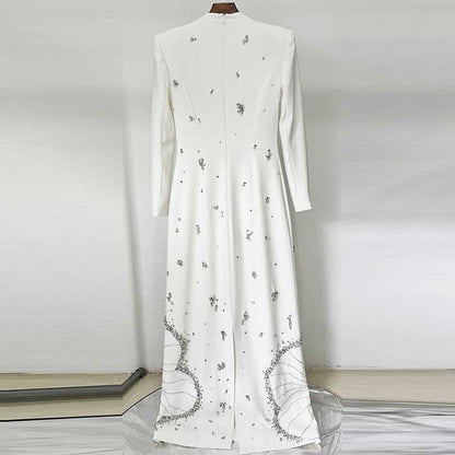 Womens White Sequin-Beaded Long Formal Dress Wedding Ball Gown