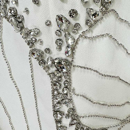 Womens White Sequin-Beaded Long Formal Dress Wedding Ball Gown