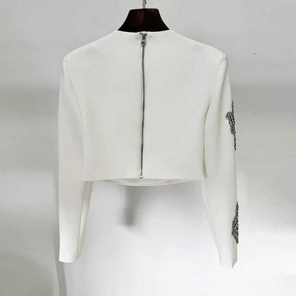 White Maxi Skirt Suit With Crystal Beads Long Sleeve Skirt Set Wedding Outfit