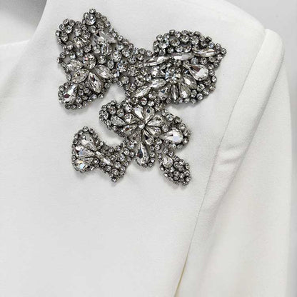 White Maxi Skirt Suit With Crystal Beads Long Sleeve Skirt Set Wedding Outfit