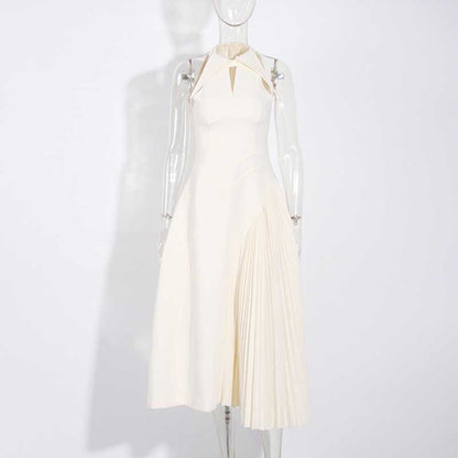 Sleeveless Cream Ruched Midi Dress