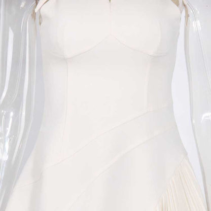 Sleeveless Cream Ruched Midi Dress