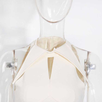 Sleeveless Cream Ruched Midi Dress