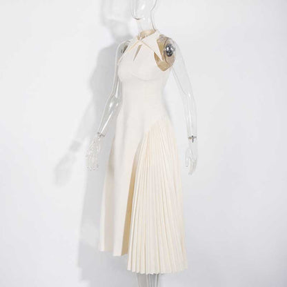 Sleeveless Cream Ruched Midi Dress