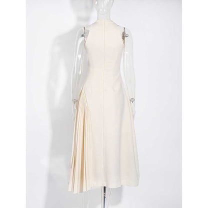 Sleeveless Cream Ruched Midi Dress