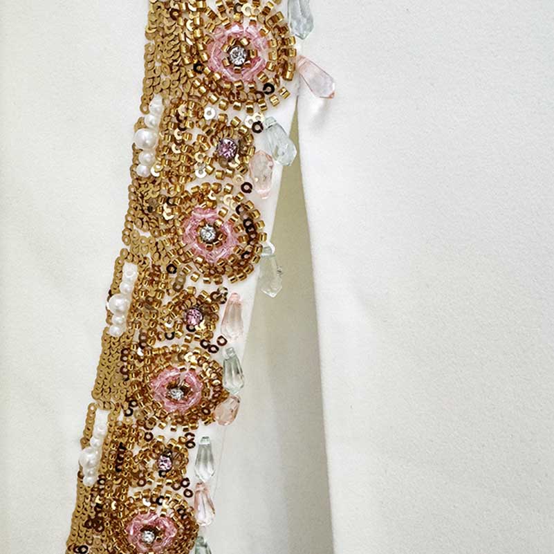 Women's Crop Top Skirt Suit White With Sequin Details