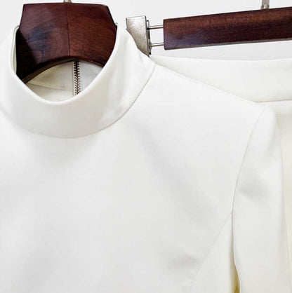 Women's Crop Top Skirt Suit White With Sequin Details