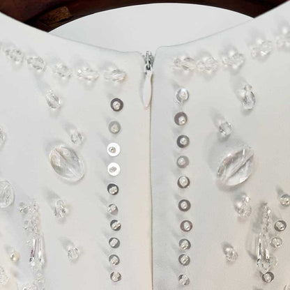 Womens White Hand-Beaded Mini Dress